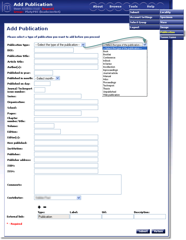 Add Publication Screen